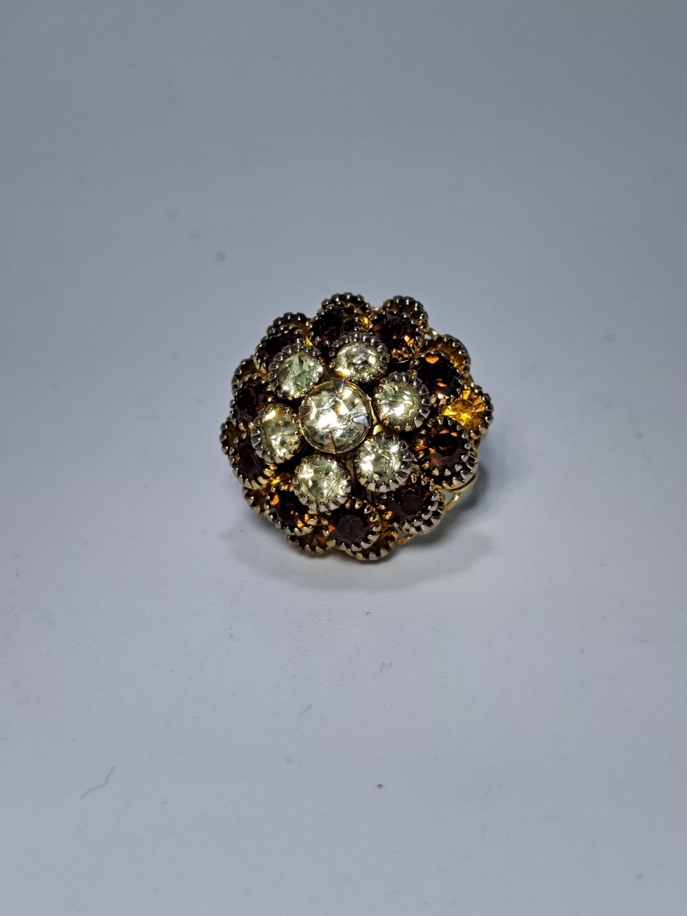 Vintage Judy Lee Amber Rhinestone Cluster Ring Adjustable - Picture 8 of 9